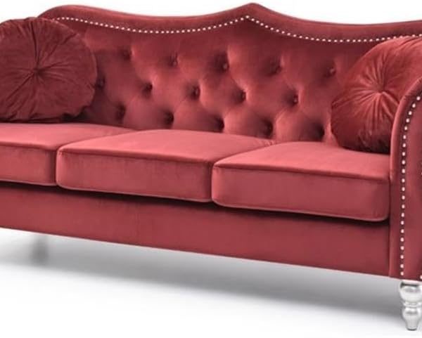 Velvet Sofa in Burgundy