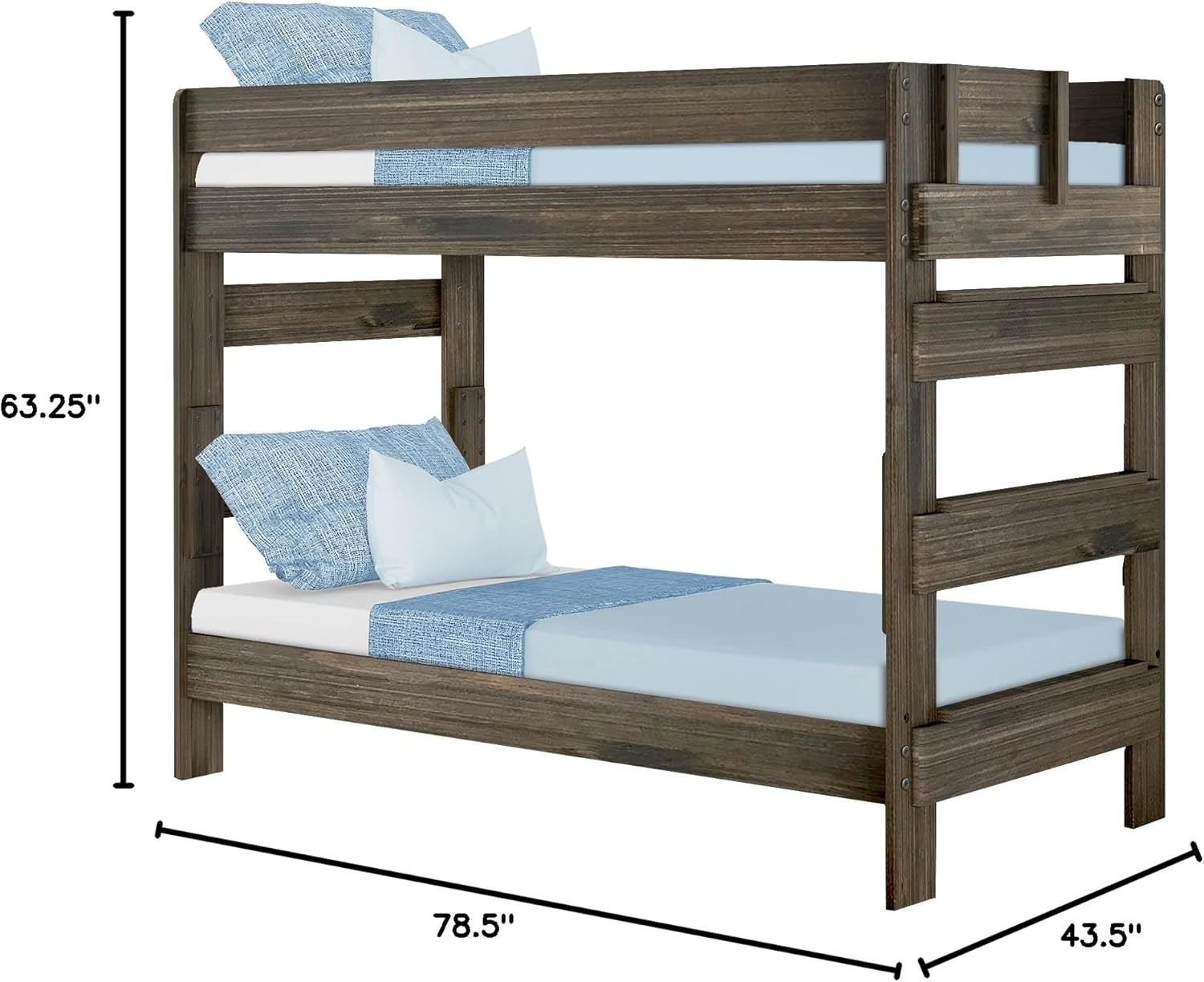 Bunk Bed, Twin-Over-Twin Bed Frame For Kids, Solid Wood Bunk Bed for Kids, No Box Spring NeededBarnwood Brown - Image 2
