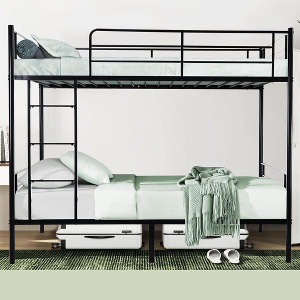 Bunk Bed Twin Over Twin,Twin Bunk Beds Metal with Ladders and Guardrail for Kids Teens Adults,Heavy Duty Metal Slats,No Spring Box Required,Black