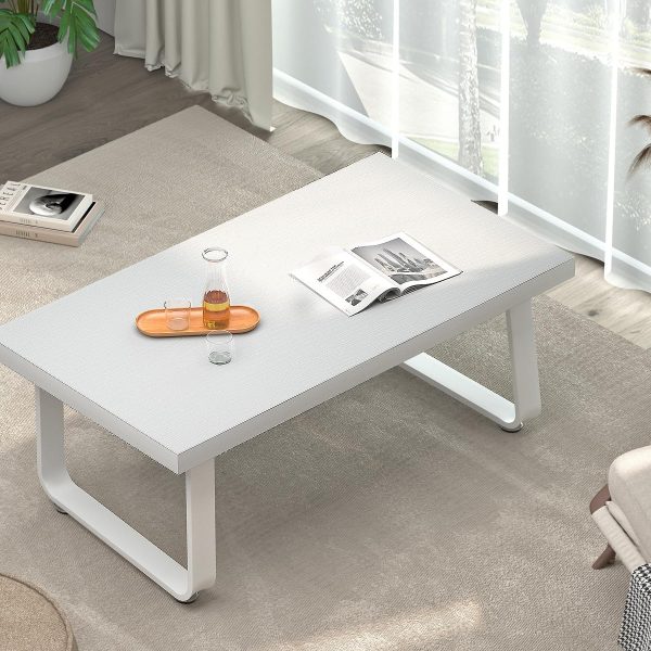 White Coffee Table, Modern Wooden Simple Living Room Table, Farmhouse Minimalist Rectangle Oak Center Table, Industrial Wood and Metal Cocktail Table for Home Bedroom Kitchen, White Oak, 39 Inch