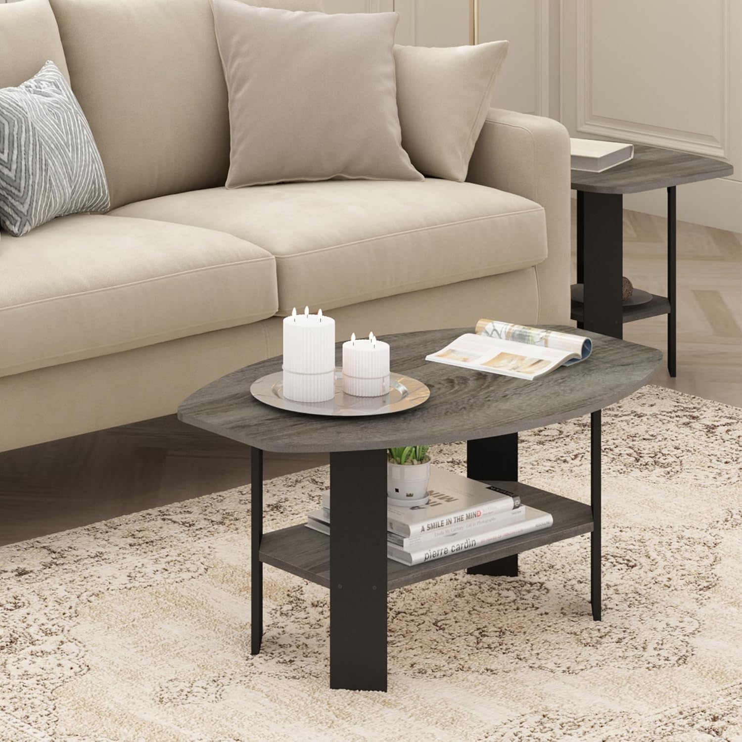 Simple Design Coffee Table, French Oak Grey/Black - Image 2