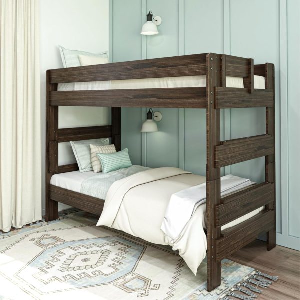 Bunk Bed, Twin-Over-Twin Bed Frame For Kids, Solid Wood Bunk Bed for Kids, No Box Spring NeededBarnwood Brown