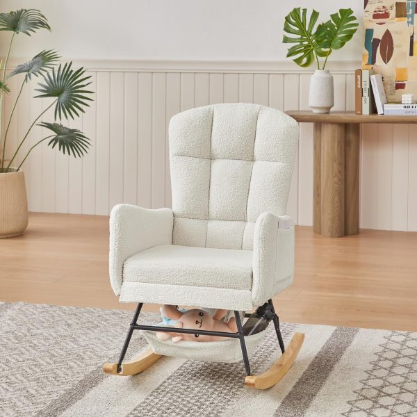 Nursery Rocking Chair,Upholstered Glider Rocker with High Backrest for Living Rooms, Bedrooms, Offices (22A)