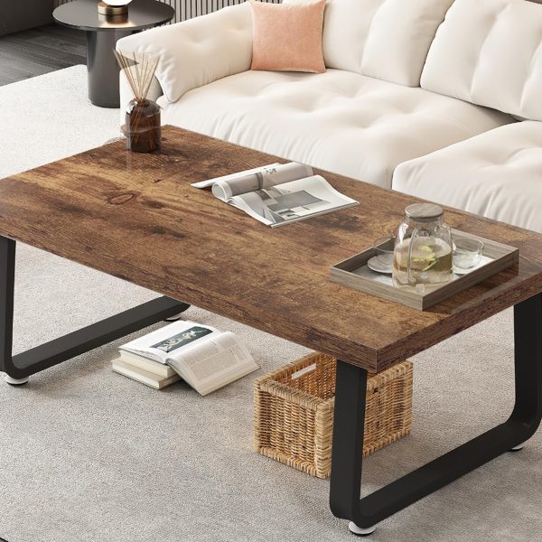 Rustic Coffee Table, Industrial Wood and Metal Center Table, Farmhouse Minimalist Oak Coffee Table for Living Room, Modern Rectangular Wooden Tea&Coffee Table for Bedroom Home, Rustic Brown, 39 In