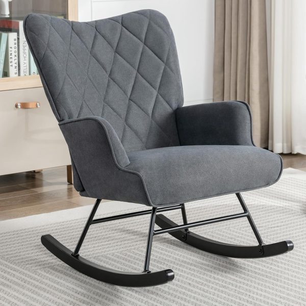 Rocking Chair, Modern Rocking Chair Nursery Set with Upholstered, Glider Rocker for Nursery/Living Room/Bedroom（Grey）